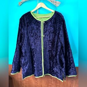 Bohemian Raw Silk Jacket XL Green Reversible Purple Velvet Grannycore Artsy